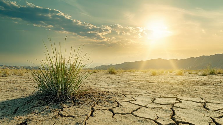 Drought-stricken desert with cracked earth