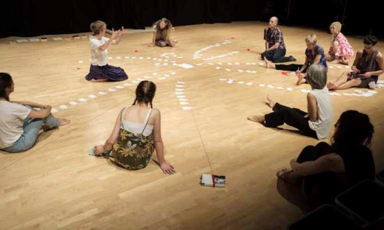 Group of dancers sitting on floor