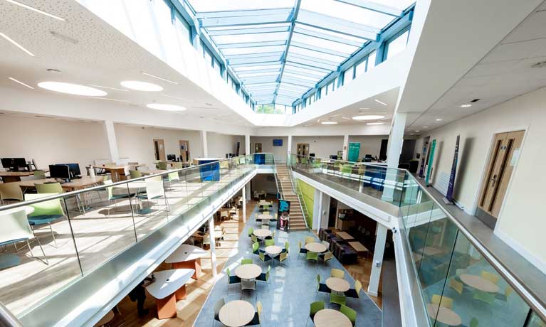 interior image view from the first floor of the Jaguar building at Coventry University campus