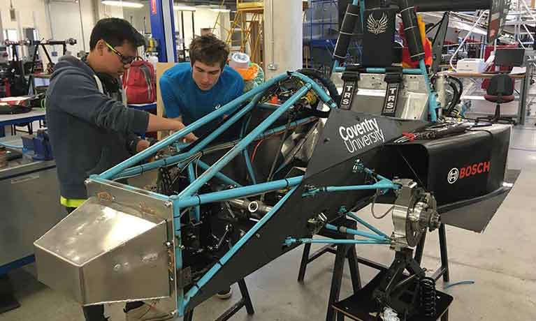 Student-built racing car in action at MotoFest Coventry