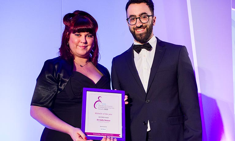 Dr Sally Pezaro with her midwife of the year award.