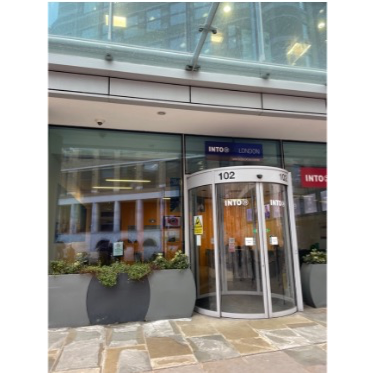 Close up of the entrance to Coventry University at 102 Middlesex Street