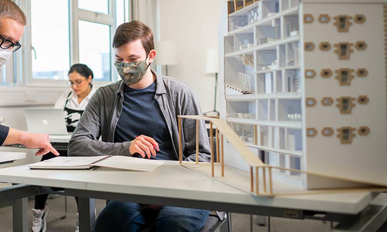 student working in Architectural technical studio