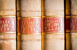 Law book spines in a row on a shelf