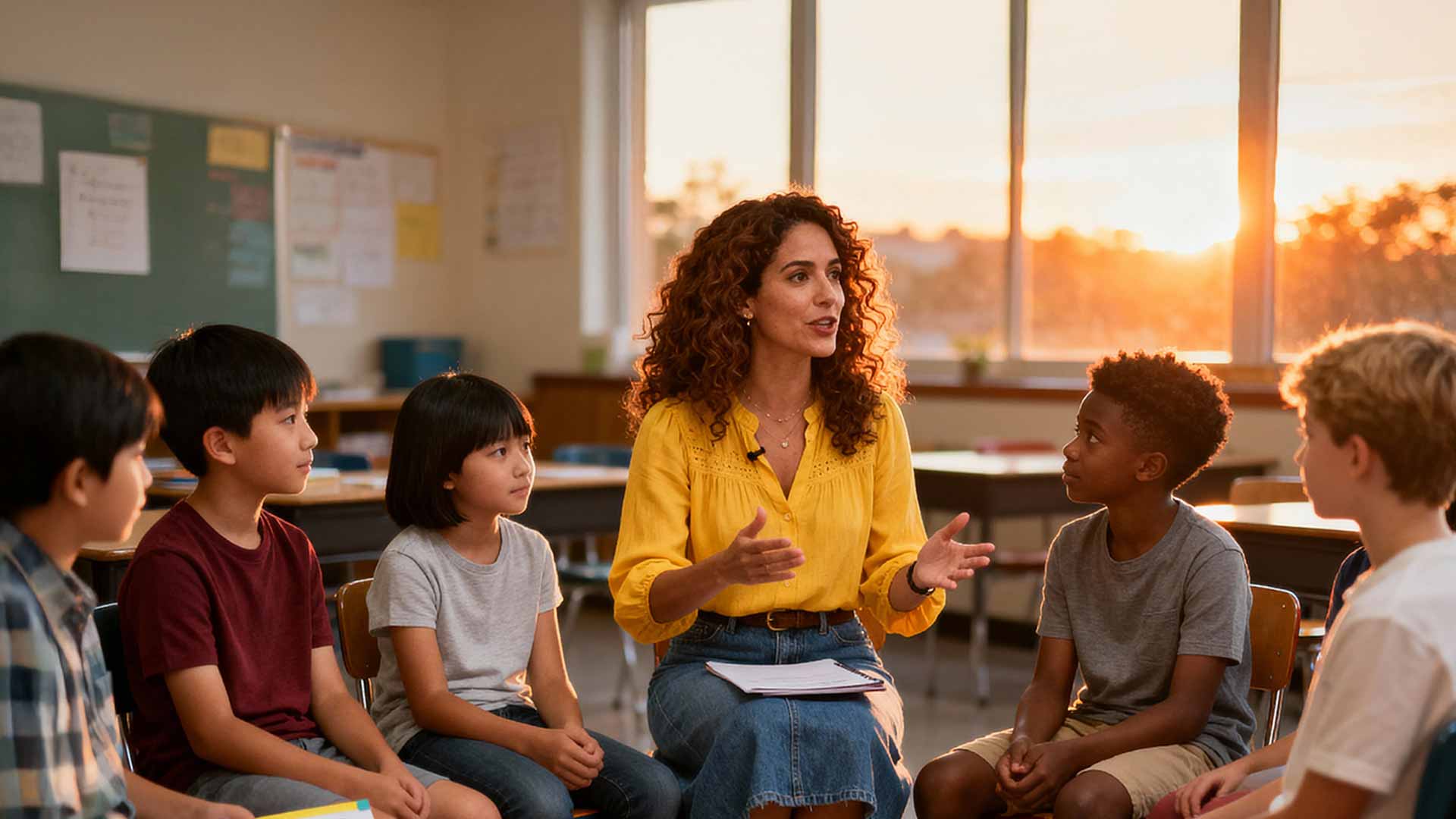 group of children sitting in a circle, having a group session with an adult