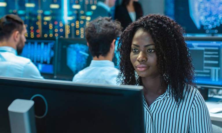 Female student in computer lab