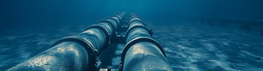 two large underwater cable pipes disappearing into the distance