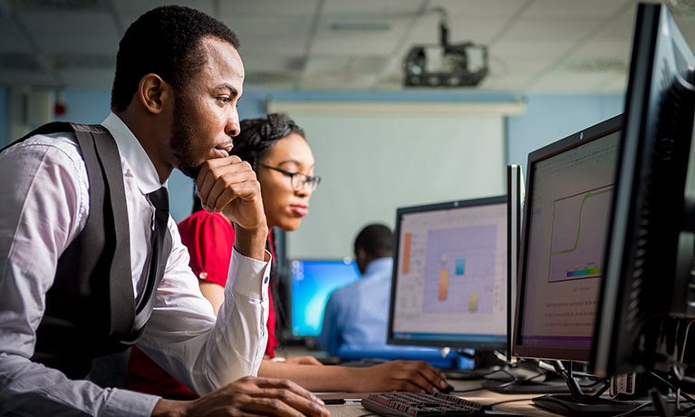 Students working on computers in the laboratory