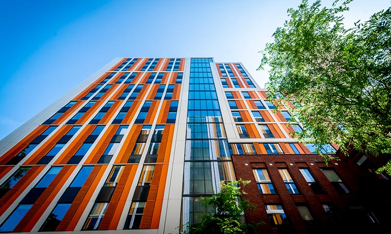 Exterior view of student accommodation during the day