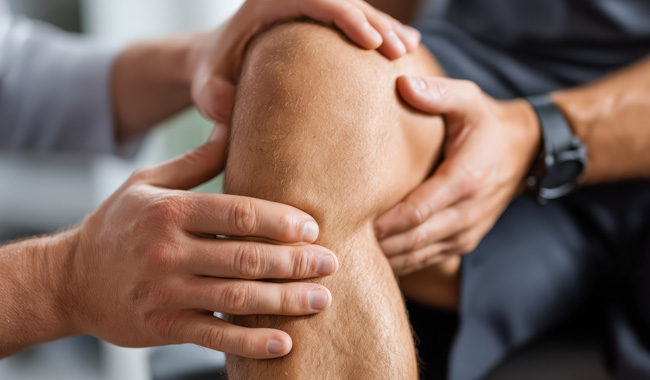 Close up of a man having physiotherapy on his knee