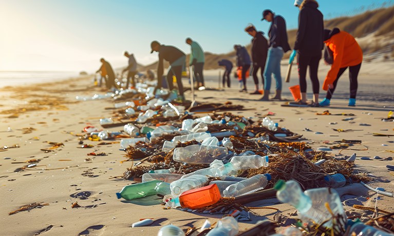 litter left on a sandy beach