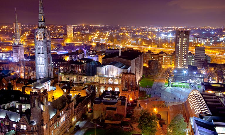 Panoramic view of a city at night time