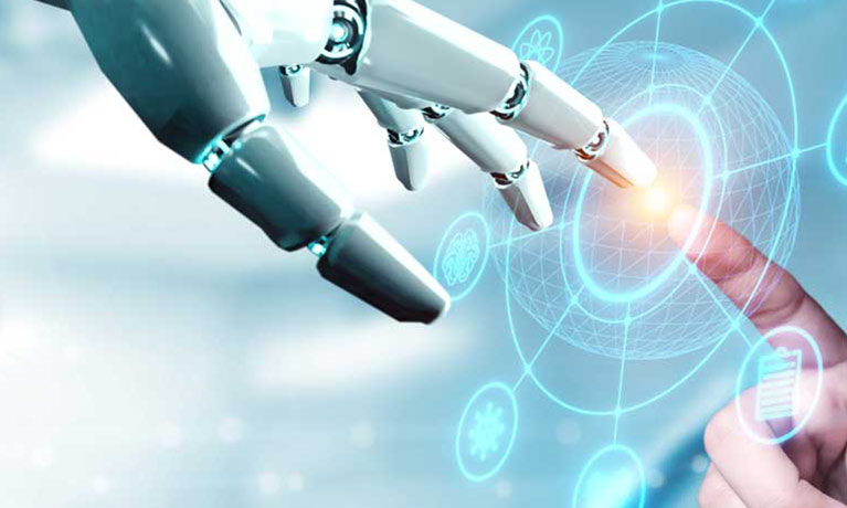 A robot and human finger tips touching