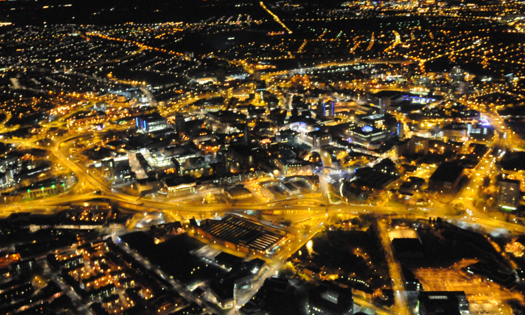 A city from above at night