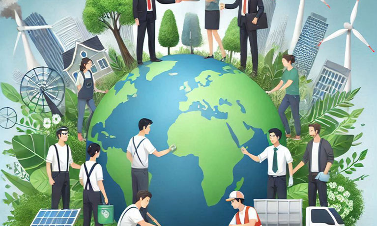 Illustration of people around the earth