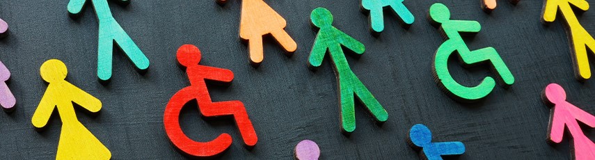 coloured shapes of men women and disabled people