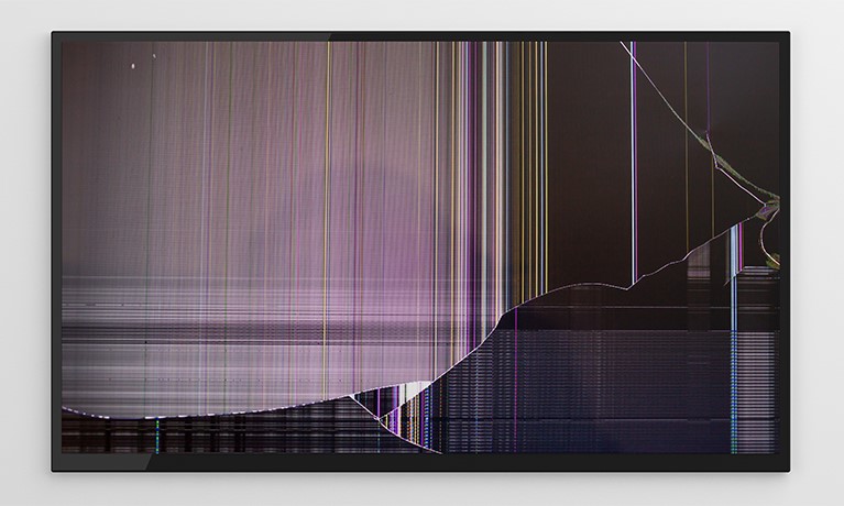 broken tv screen on a white background