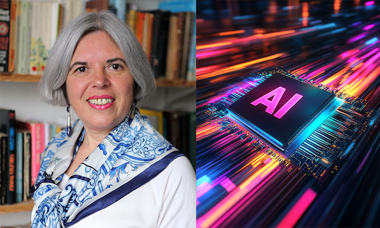 Professor Elena Gaura and AI graphic