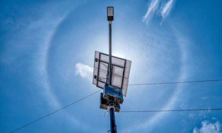 Street lighting with micro grid with blue skies