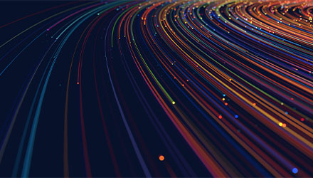 Colourful circular lines on dark blue background