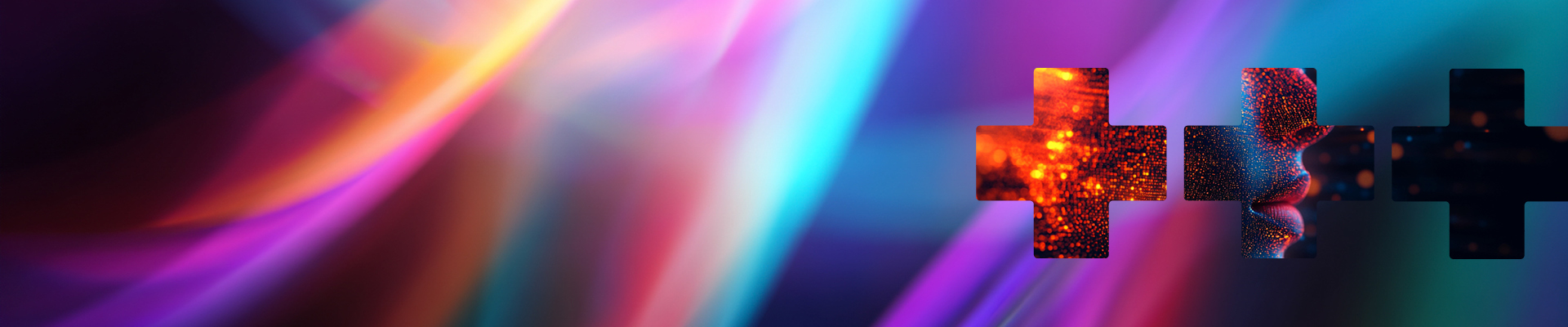 Three medical crosses on a iridescent background