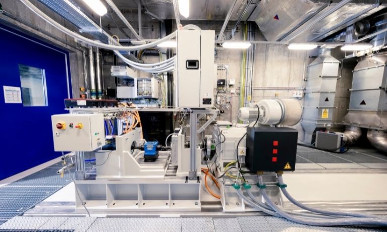 photo inside a powertrain system test cells lab with lots of cables