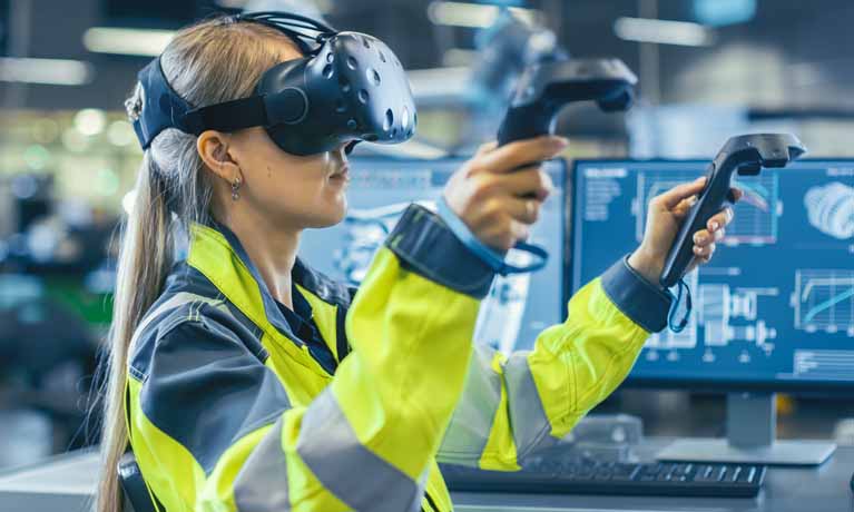 Woman using VR headset