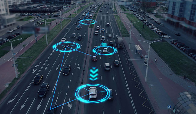 Blue circles surrounding cars on the road
