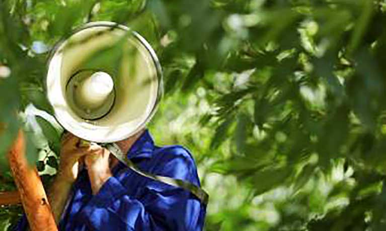 Person speaking in to megaphone