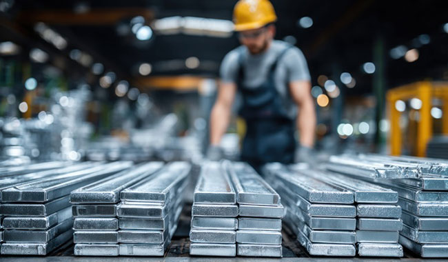 Man behind stacks of aluminium