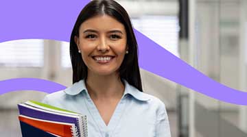 Smiling professional woman holding notepads