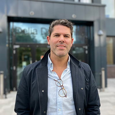 Matt Hill outside a Coventry University building