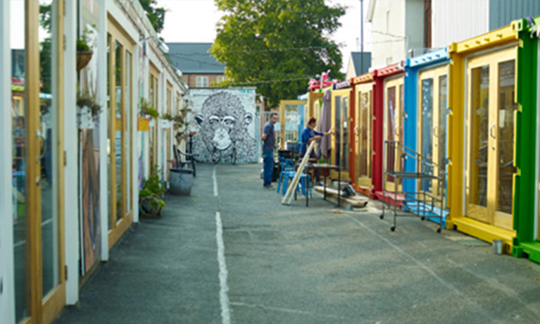 Colourful shops done FarGo Village