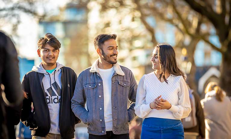 Students walking through London.