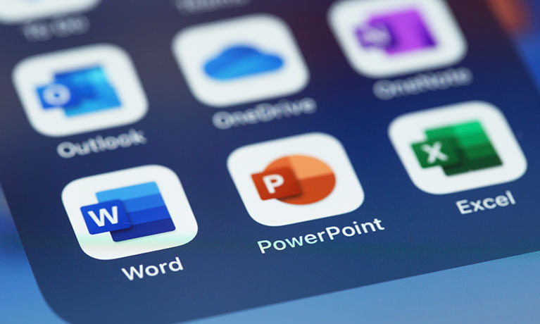 phone screen with Microsoft apps