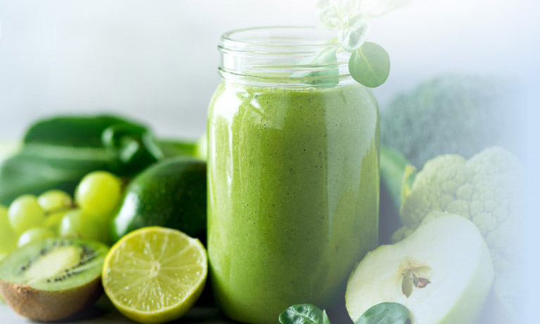 Green fruit and smoothie