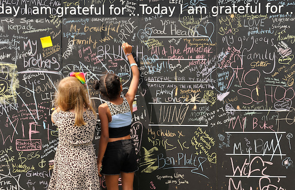 chalkboard wall covered with writing