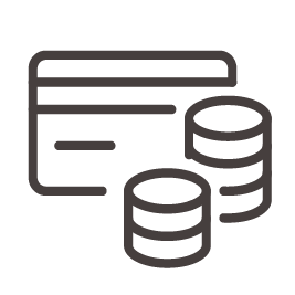 Drawing of a credit card and stacks of coins