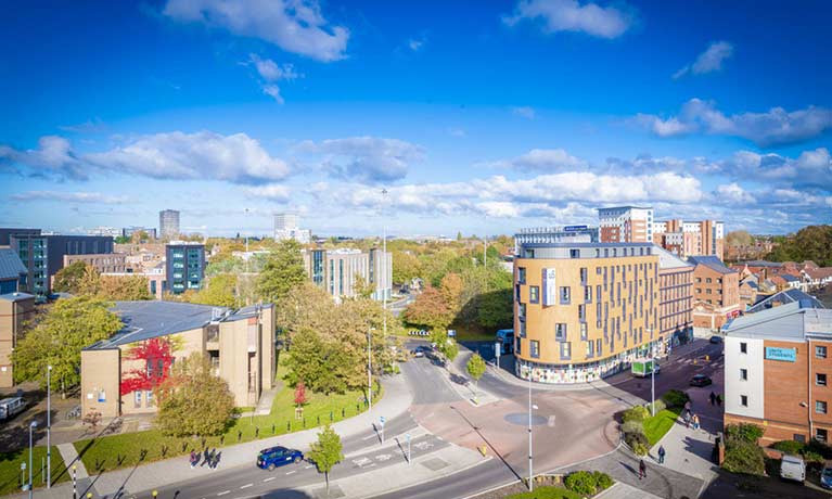 Aerial view of accommodation in Coventry city