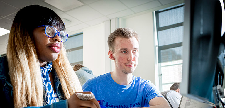 Students working on a computer