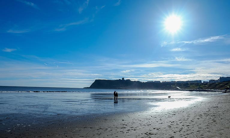 View of a beach in Scarborough on a sunny day