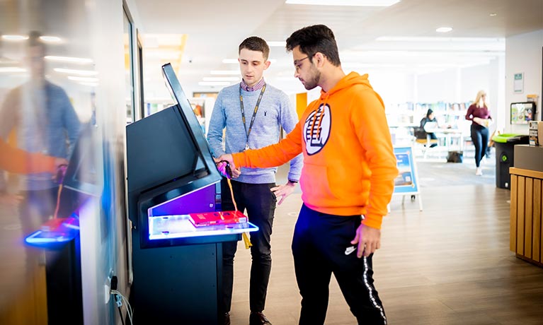 Student using a computer.