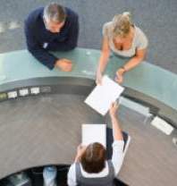 Aerial view of a reception desk