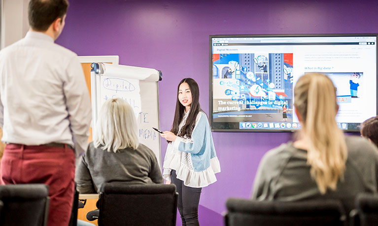 marketing students in a class room 