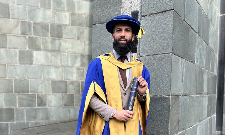 Moeen Ali in his graduation gown after receiving his Honorary Doctorate from Coventry University