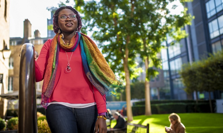 Eugenia Agyeiwaa Boadi outside campus.