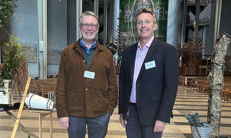Professor David Bek and Shane Connolly in Coventry Cathedral