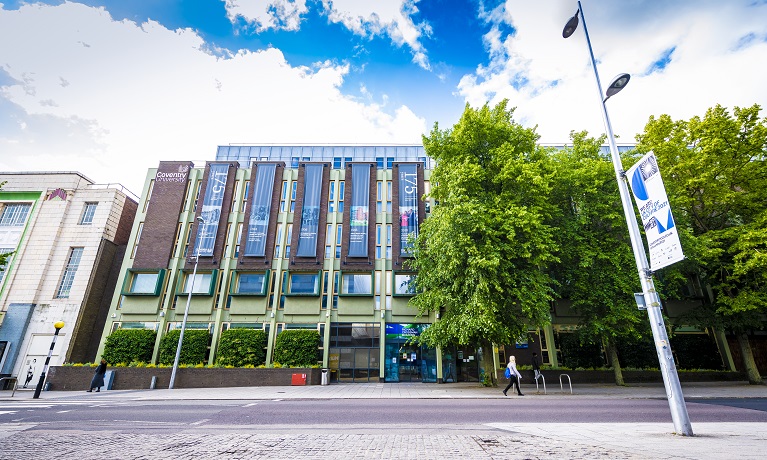 An image of the Richard Crossman building with blue skies above