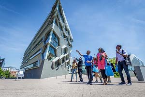 Students outside the Coventry University Engineering Building