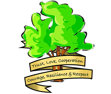 The school logo of a tree with a motto below it.